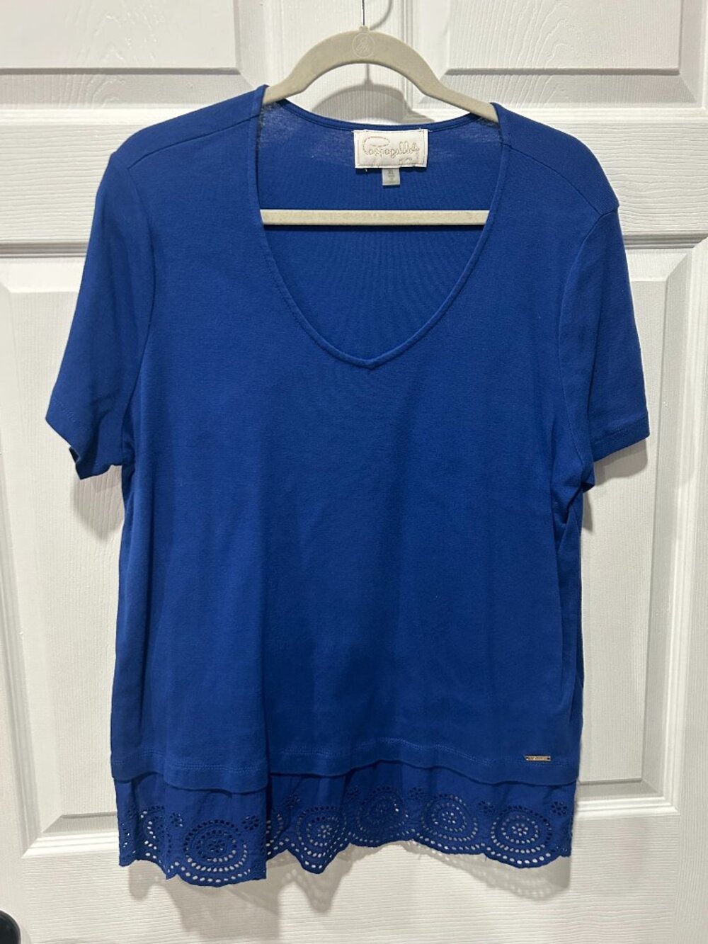 Cappagallo Women's XL Short Sleeve Tee with Eyelet Trim Details